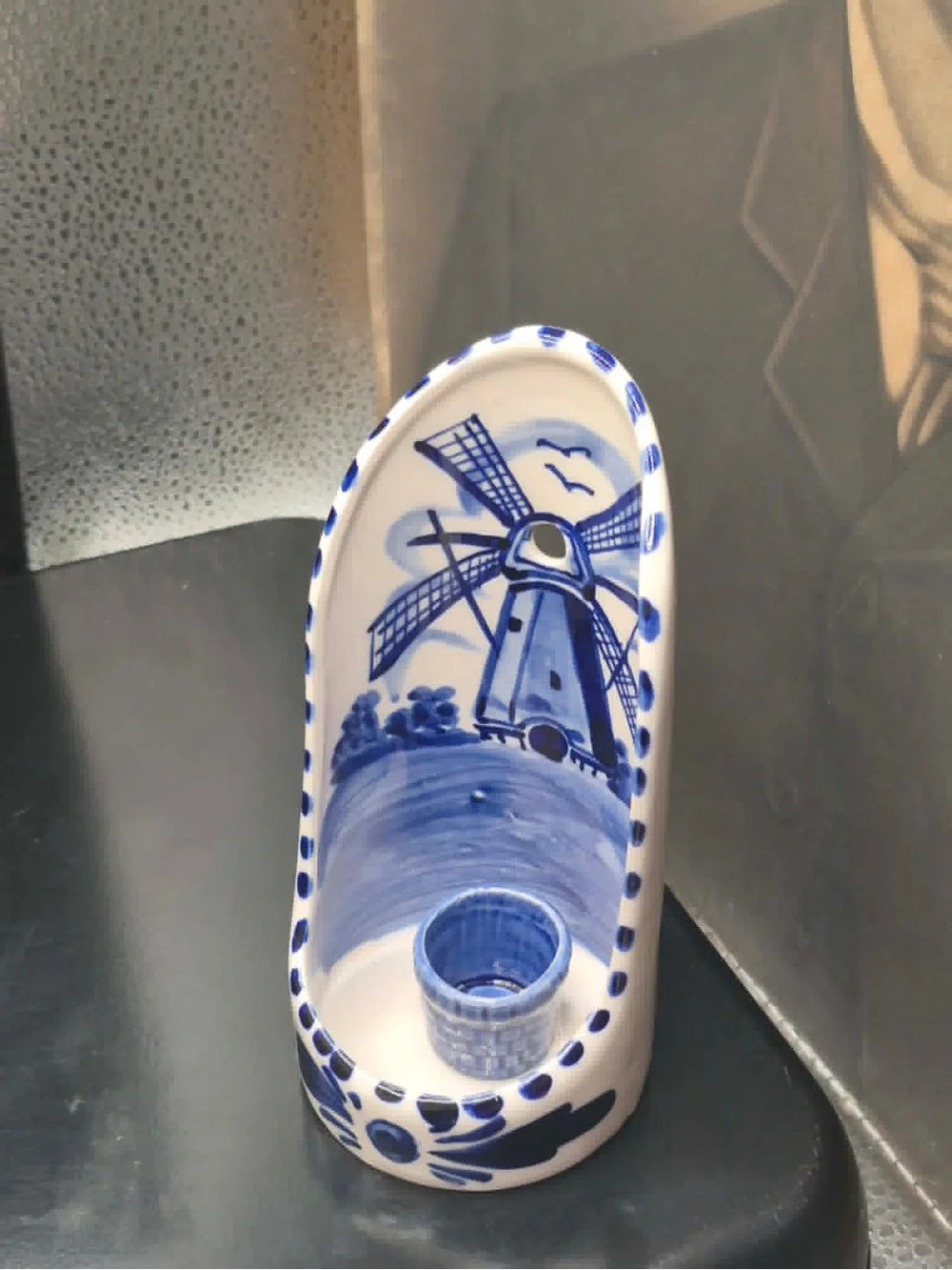 Vintage Genuine Delft Lot Candle Holders with Windmills - Blue & White Pottery